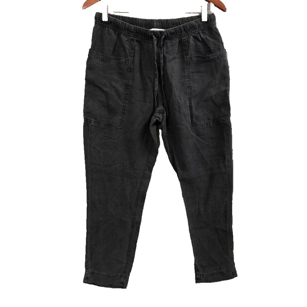 Splendid Linen Pants Womens XS Black Tapered Leg Utility Pocket Drawstring